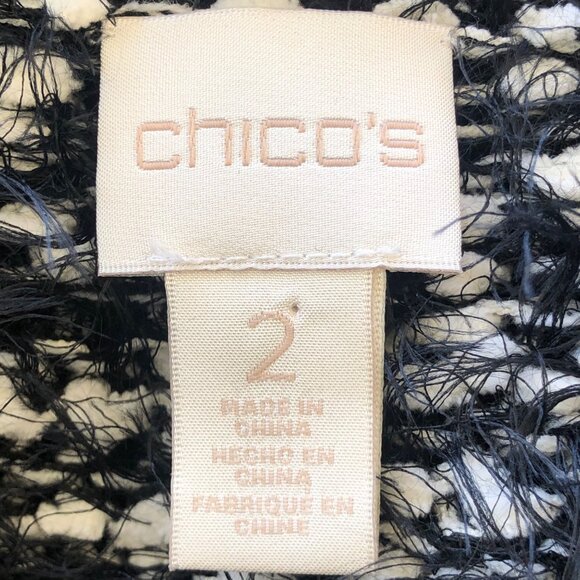 Chico’s Women's Large Vest Cardigan Open Front Soft Fuzzy Black Ecru Cozy - Picture 10 of 16